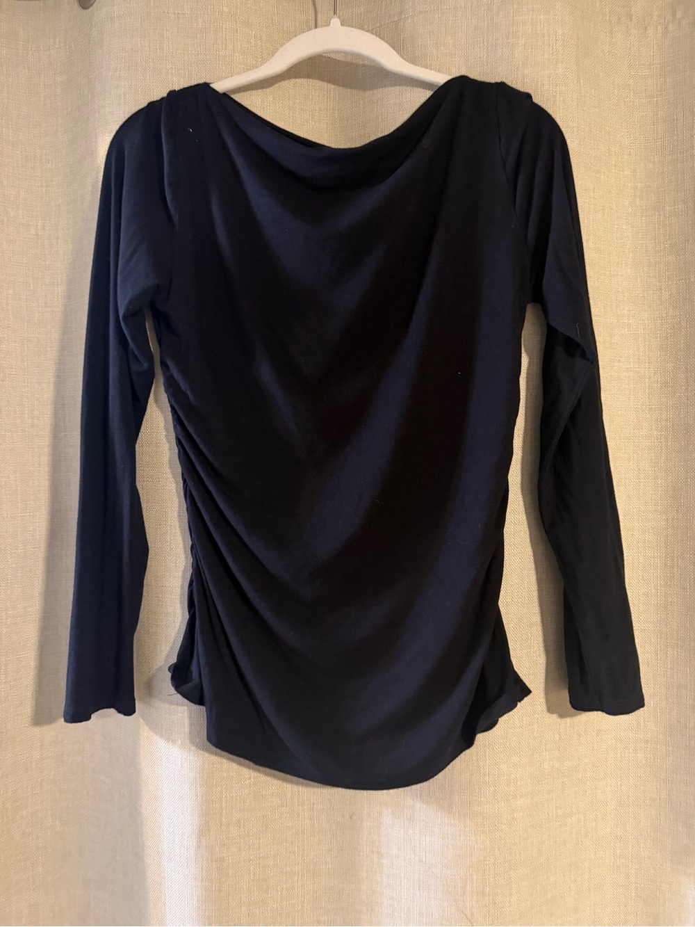 Women's Navy Long-Sleeve Draped Side-Ruched Top